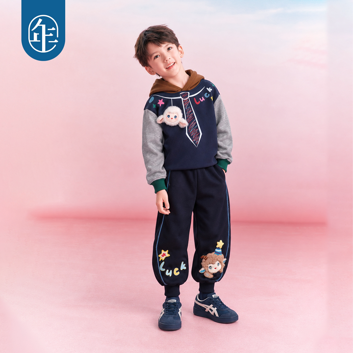 Lamb Fleece-Lined Colour-Block Hoodie 真羊气加绒连帽卫衣