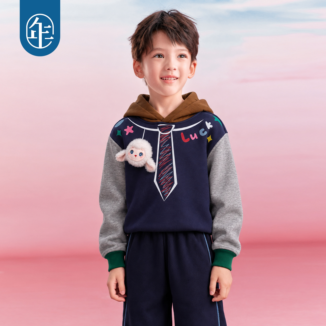 Lamb Fleece-Lined Colour-Block Hoodie 真羊气加绒连帽卫衣