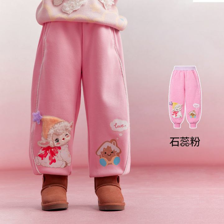 Lamb Fleece-Lined Jogger Pants 小羊加绒收脚卫裤 – Pink 石蕊粉