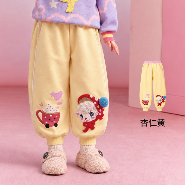 Lamb Fleece-Lined Jogger Pants 小羊加绒收脚卫裤 – Yellow 杏仁黄