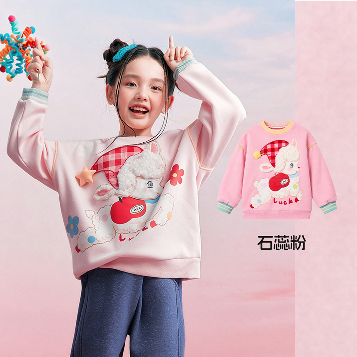 Fluffy Lamb Fleece-Lined Sweatshirt 立体小羊加绒圆领卫衣 – Pink 石蕊粉