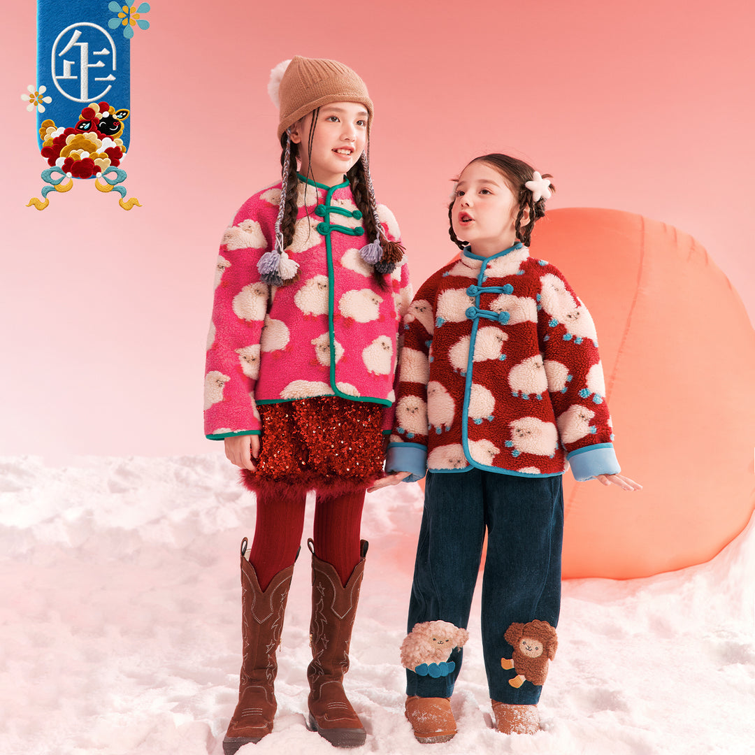Lamb Print Sherpa Tang Jacket 羊羔绒加绒唐装
