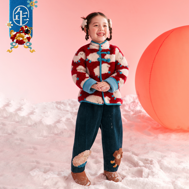 Lamb Print Sherpa Tang Jacket 羊羔绒加绒唐装