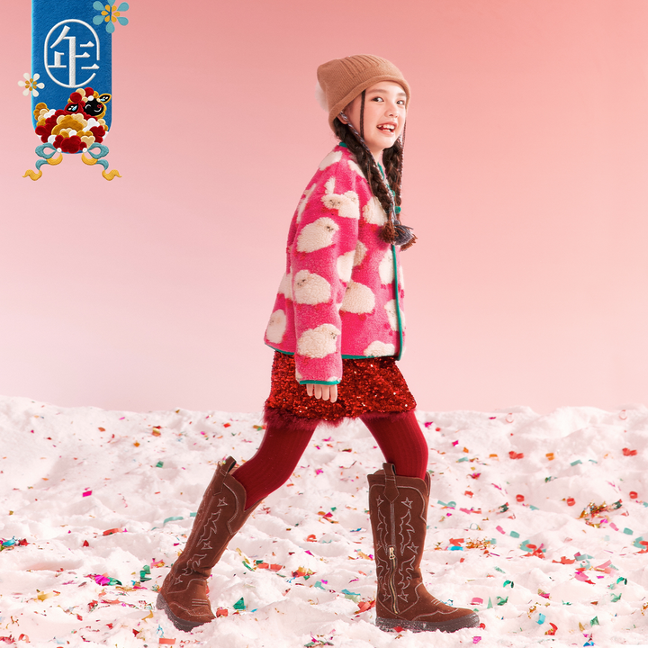 Lamb Print Sherpa Tang Jacket 羊羔绒加绒唐装