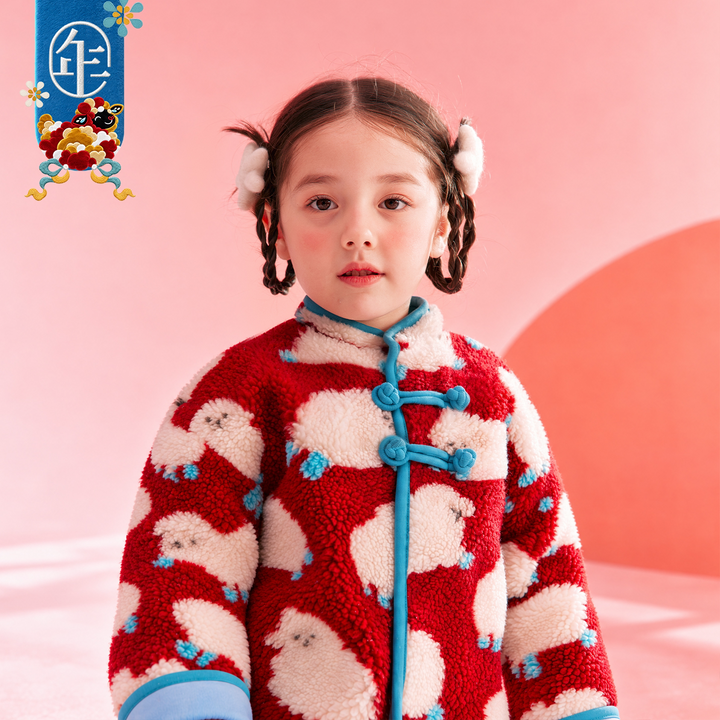 Lamb Print Sherpa Tang Jacket 羊羔绒加绒唐装