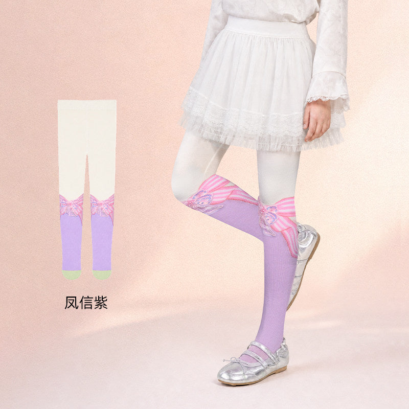 Bow Print Footed Tights 静待花开蝴蝶结连裤袜 – Lilac & Ivory 凤信紫