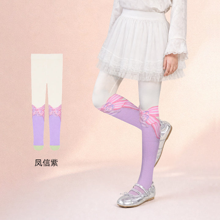 Bow Print Footed Tights 静待花开蝴蝶结连裤袜 – Lilac & Ivory 凤信紫