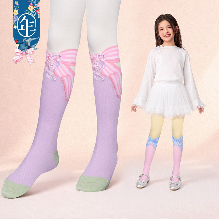 Bow Print Footed Tights 静待花开蝴蝶结连裤袜