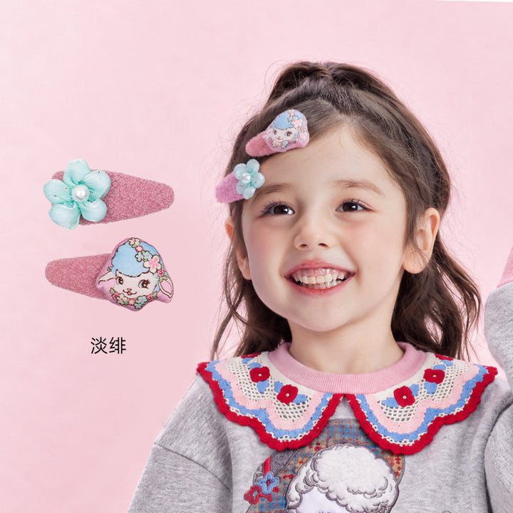 Lamb & Flower Hair Clip Set (2 pcs) 真羊气花花发卡两件套 - Light Pink 淡绯