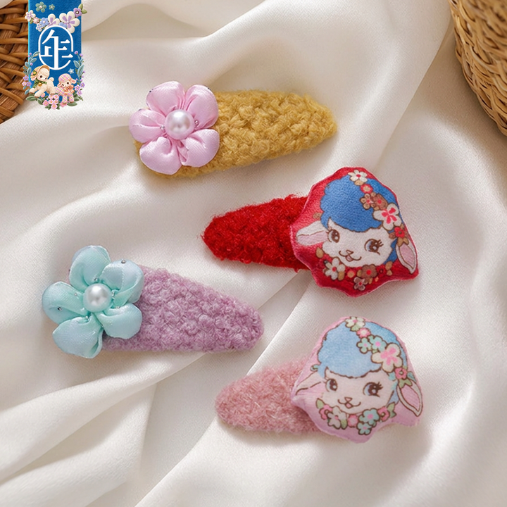 Lamb & Flower Hair Clip Set (2 pcs) 真羊气花花发卡两件套