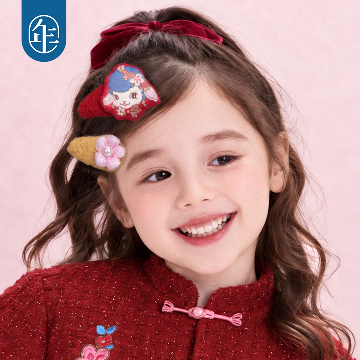 Lamb & Flower Hair Clip Set (2 pcs) 真羊气花花发卡两件套