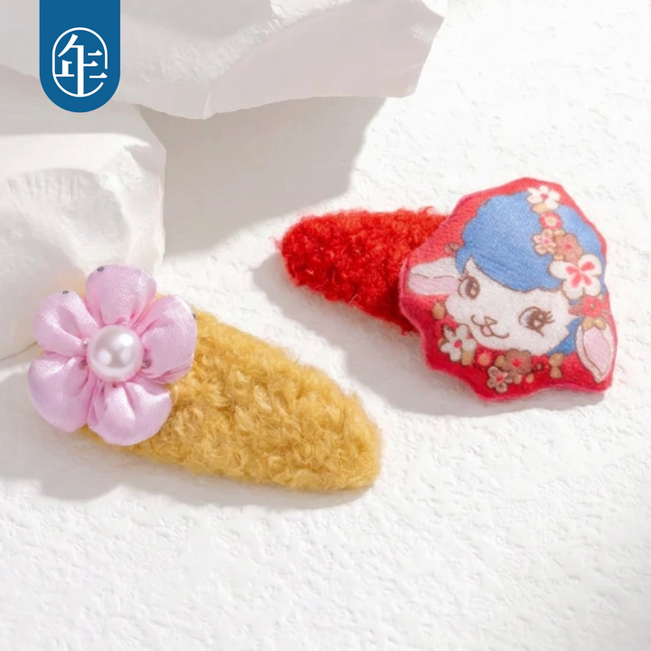 Lamb & Flower Hair Clip Set (2 pcs) 真羊气花花发卡两件套