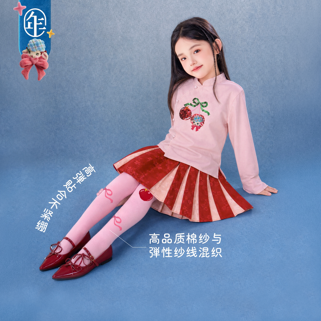 Bow & Cherry Footed Cotton Tights 蝴蝶结樱桃连裤袜