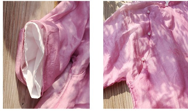 Linen & Silk Maxi Dress Watercolor Peony