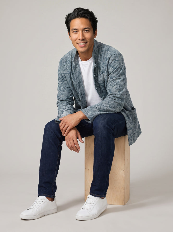 Jacquard Denim Tang Jacket 倩影提花牛仔唐装外套 – studio, seated