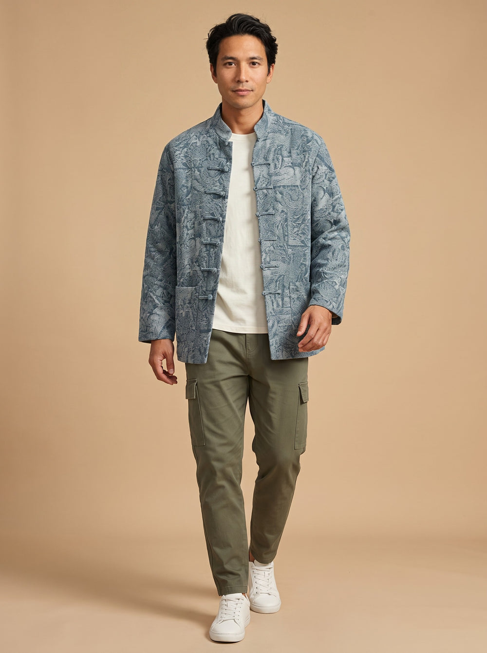 Jacquard Denim Tang Jacket 倩影提花牛仔唐装外套 – studio, walking