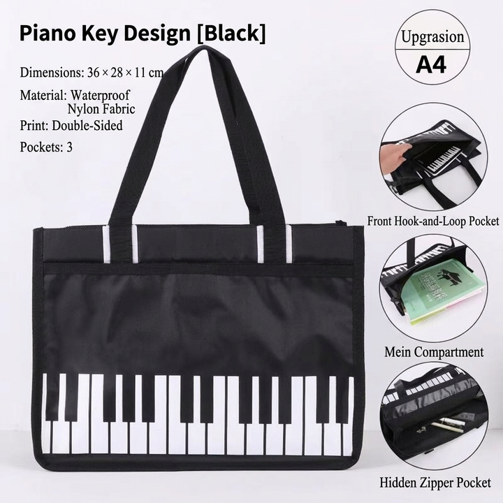 Black piano-key bag specifications in English