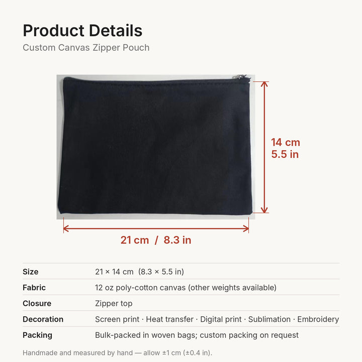 Custom canvas zipper pouch