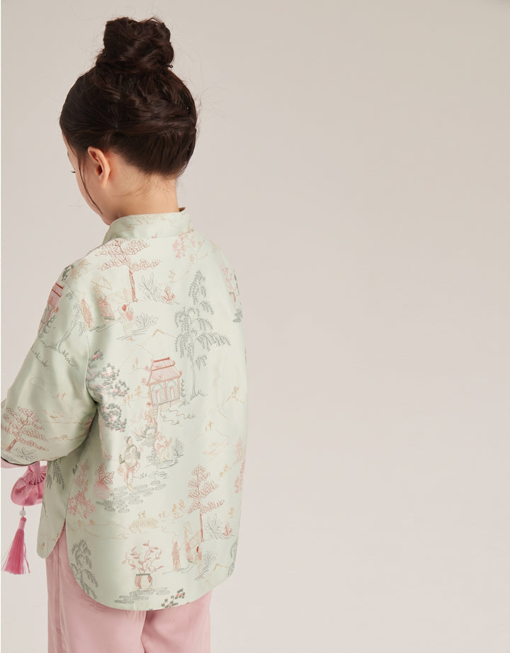 Girls' Landscape Embroidered Jacket & Cuffed Jeans 女童古风山水刺绣外套·牛仔裤 – Jacket – back