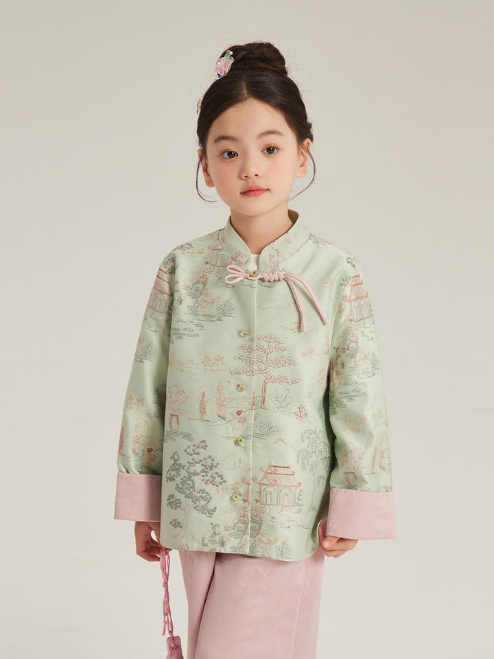 Girls' Landscape Embroidered Jacket & Cuffed Jeans 女童古风山水刺绣外套·牛仔裤 – Jacket – close-up