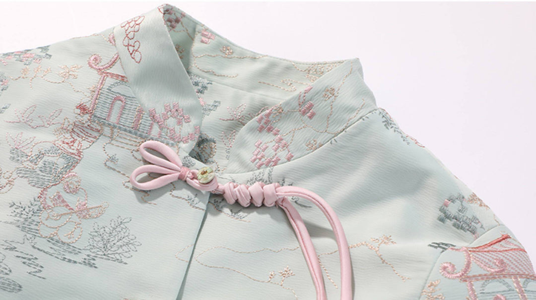 Girls' Landscape Embroidered Jacket & Cuffed Jeans 女童古风山水刺绣外套·牛仔裤 – Jacket – collar and frog button