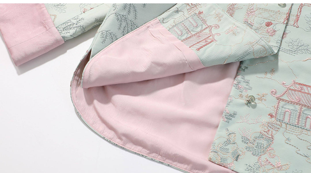 Girls' Landscape Embroidered Jacket & Cuffed Jeans 女童古风山水刺绣外套·牛仔裤 – Jacket – pink lining