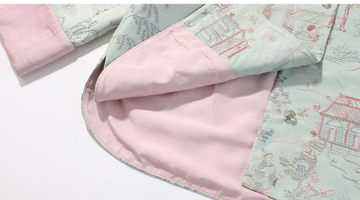 Girls' Landscape Embroidered Jacket & Cuffed Jeans 女童古风山水刺绣外套·牛仔裤 – Jacket – pink lining