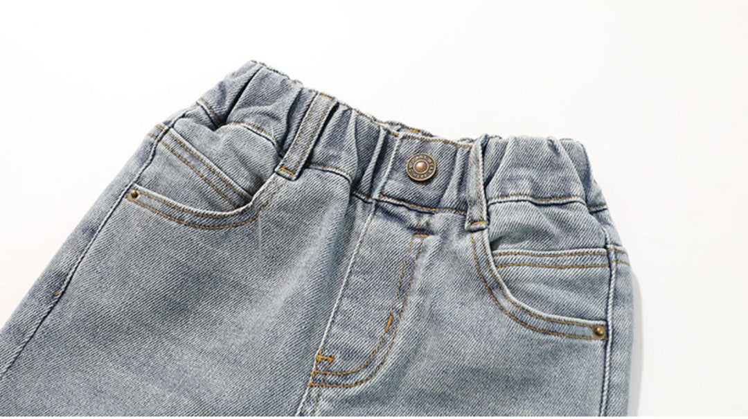 Girls' Landscape Embroidered Jacket & Cuffed Jeans 女童古风山水刺绣外套·牛仔裤 – Jeans – elastic waist
