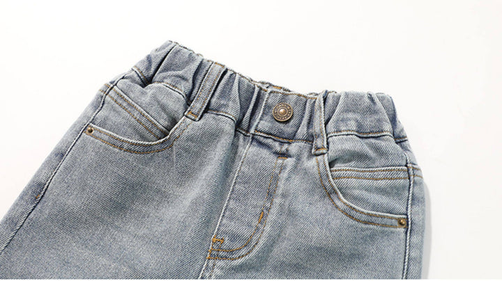 Girls' Landscape Embroidered Jacket & Cuffed Jeans 女童古风山水刺绣外套·牛仔裤 – Jeans – elastic waist
