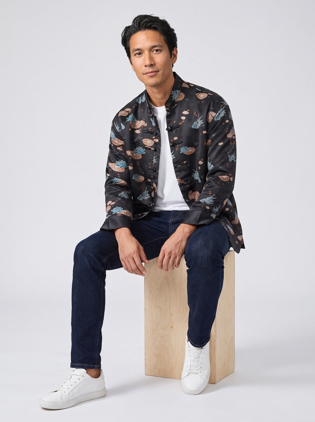 Lotus Pond Koi Tang Jacket 荷塘锦鲤唐装外套 – model photo