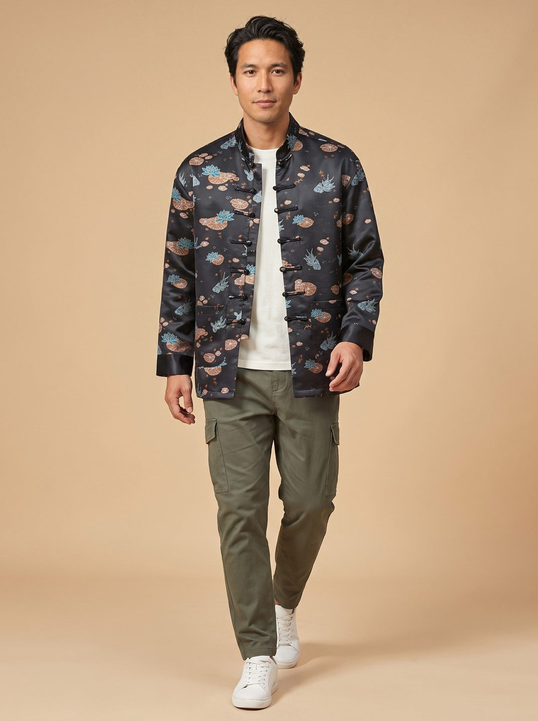Lotus Pond Koi Tang Jacket 荷塘锦鲤唐装外套 – model photo