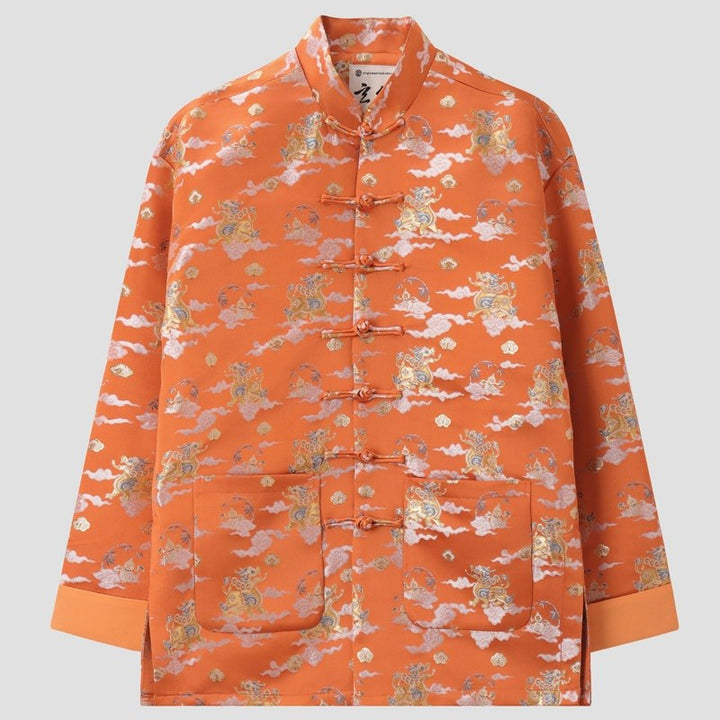 Orange Qilin Jacquard Tang Jacket 麒麟提花唐装外套（橘色） – product photo