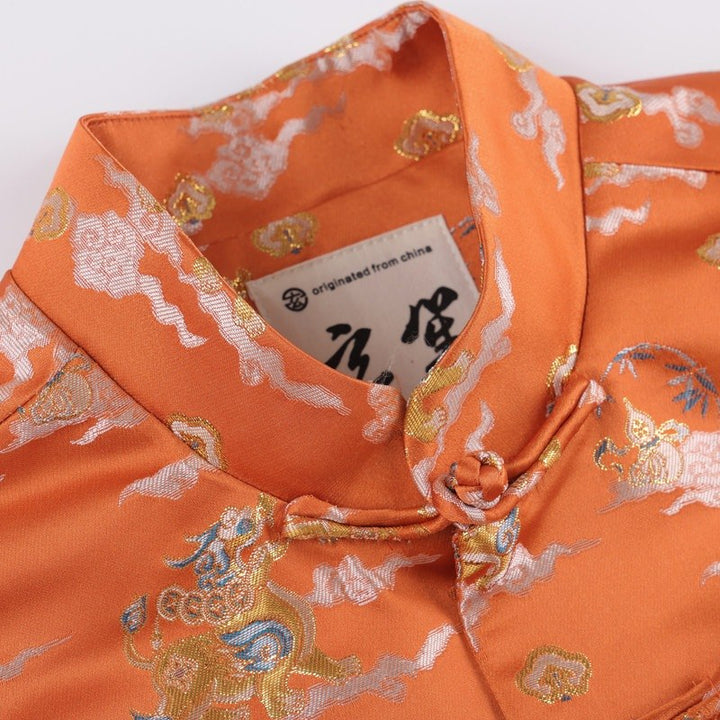 Orange Qilin Jacquard Tang Jacket 麒麟提花唐装外套（橘色） – product photo