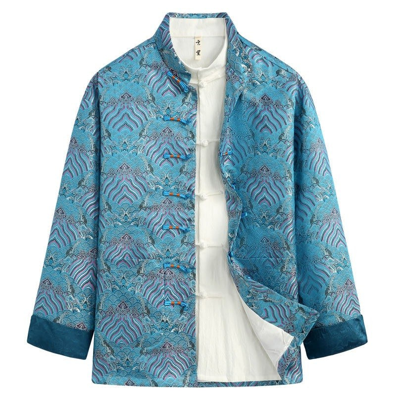 Sea Wave Brocade Tang Jacket 织锦缎海水纹唐装外套 – product photo