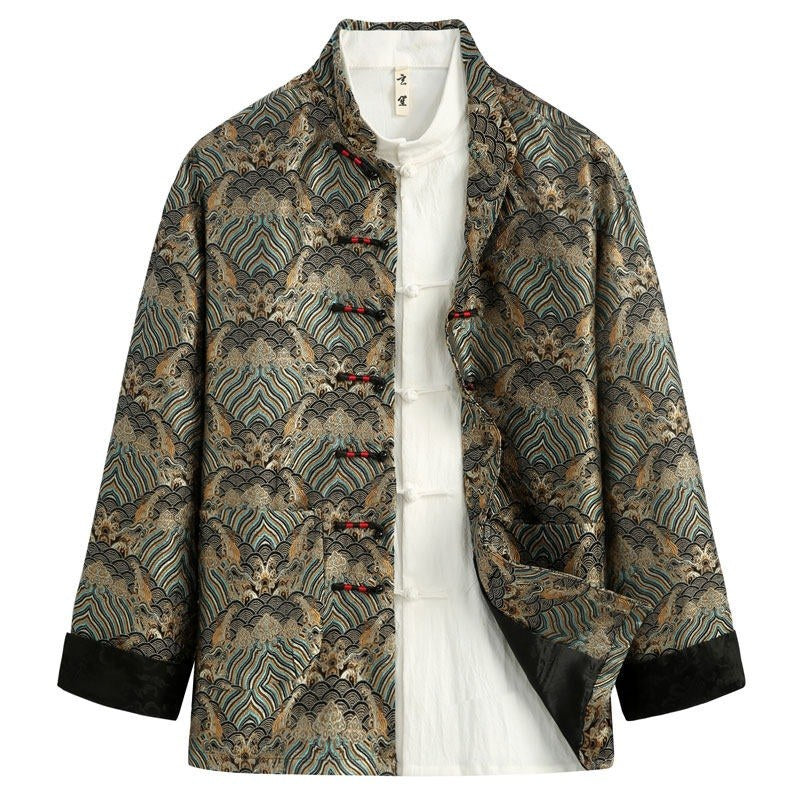 Sea Wave Brocade Tang Jacket 织锦缎海水纹唐装外套 – product photo