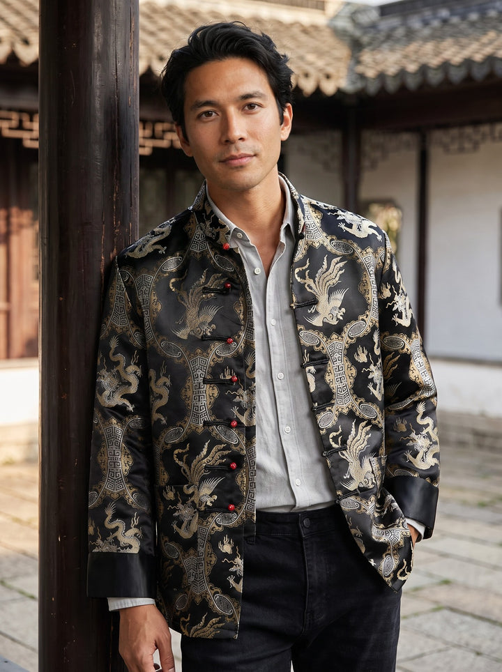 Dragon & Phoenix Tang Jacket 龙凤呈祥唐装外套 – model photo