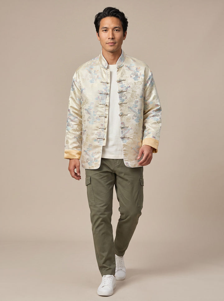 Five-Colour Dragon Jacquard Tang Jacket 五彩祥龙提花唐装外套 – model photo