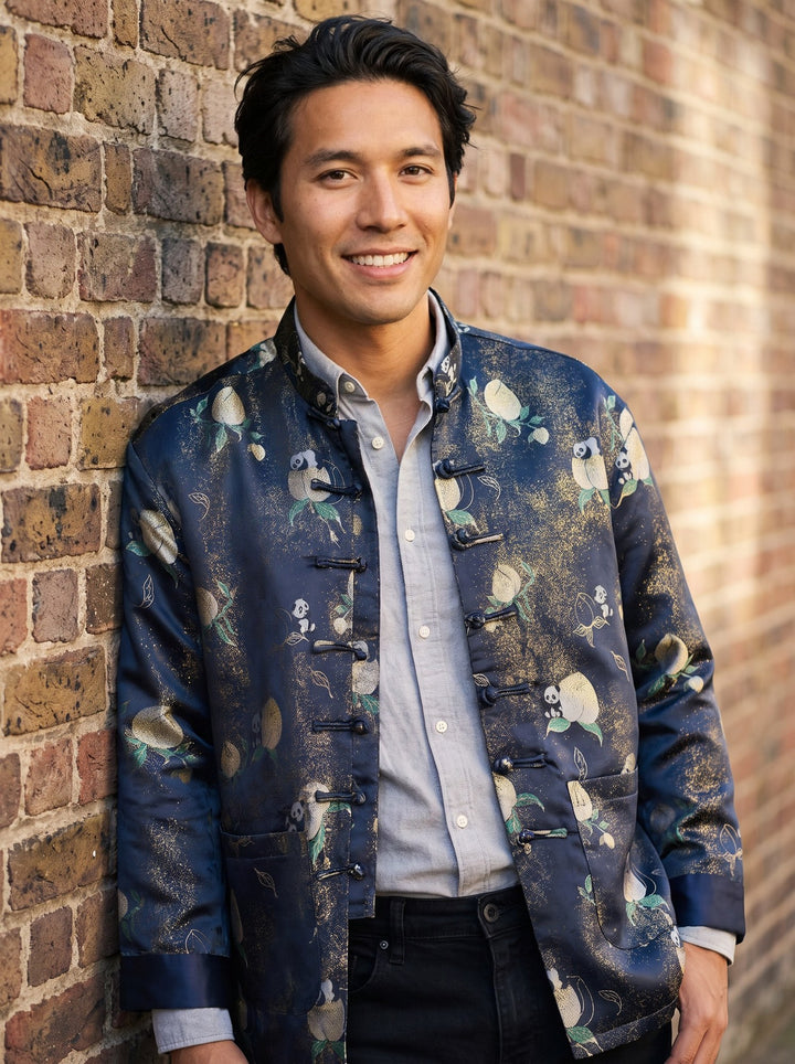 Navy Floral Tang Jacket 花卉印花唐装外套 – model photo