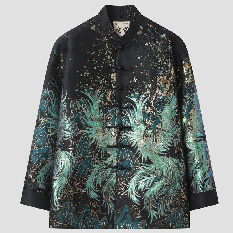 Azure Phoenix Padded Tang Jacket 青鸾印花棉服唐装 – product photo