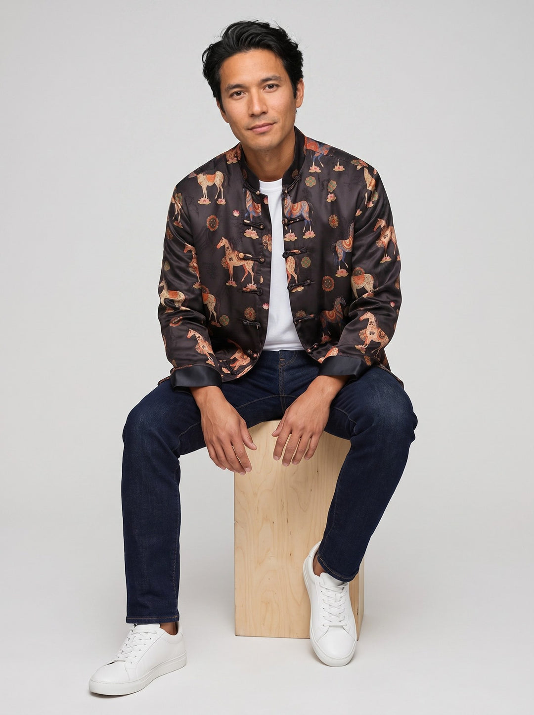 Galloping Horse Tang Jacket 骏马纹唐装外套 – model photo