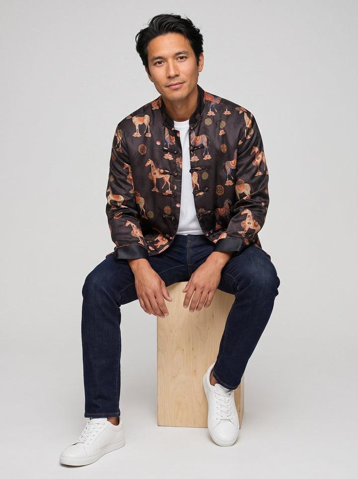 Galloping Horse Tang Jacket 骏马纹唐装外套 – model photo