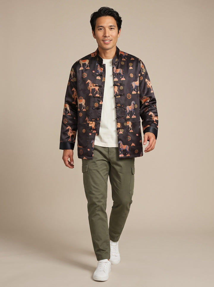 Galloping Horse Tang Jacket 骏马纹唐装外套 – model photo