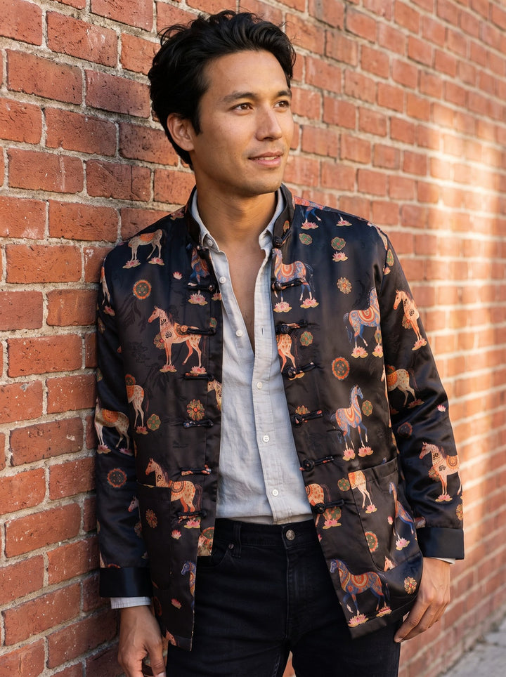 Galloping Horse Tang Jacket 骏马纹唐装外套 – model photo