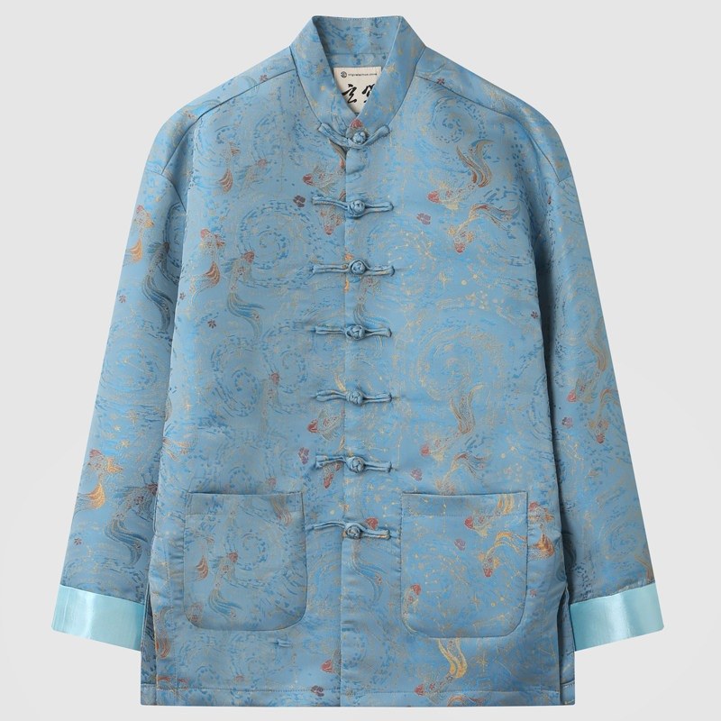 Sky Blue Floral Tang Jacket 蓝色印花唐装外套 – product photo
