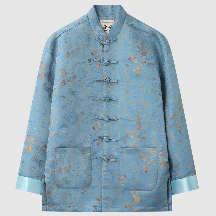 Sky Blue Floral Tang Jacket 蓝色印花唐装外套 – product photo