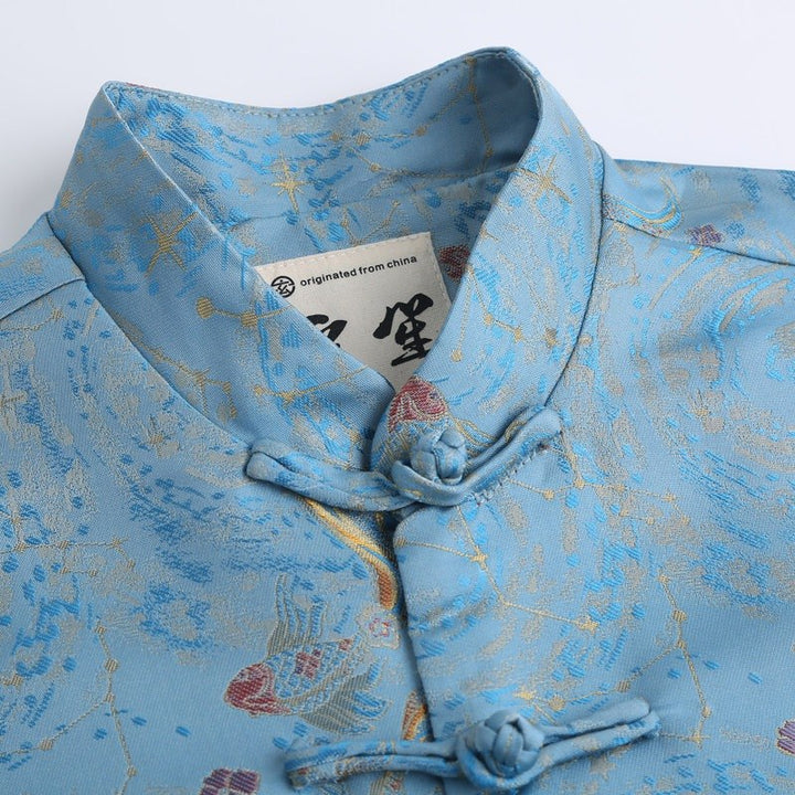 Sky Blue Floral Tang Jacket 蓝色印花唐装外套 – product photo