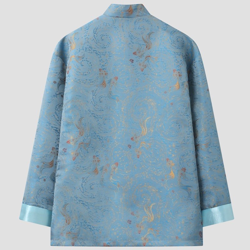 Sky Blue Floral Tang Jacket 蓝色印花唐装外套 – product photo