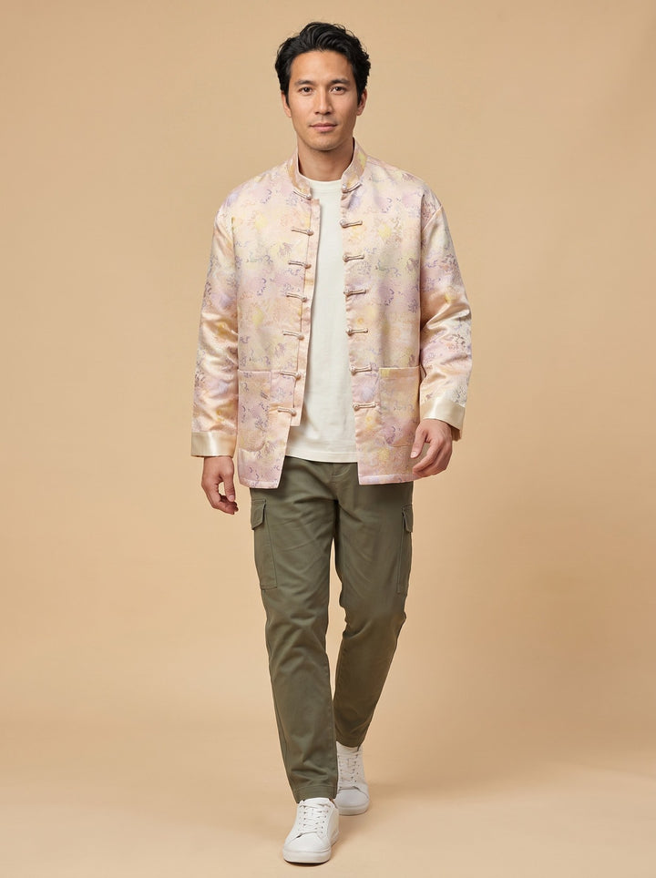 Champagne Gold Tang Jacket 香槟金印花唐装外套 – model photo