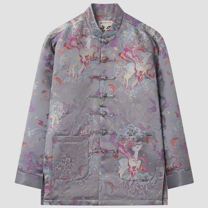 Lilac Grey Floral Tang Jacket 紫灰印花唐装外套 – product photo