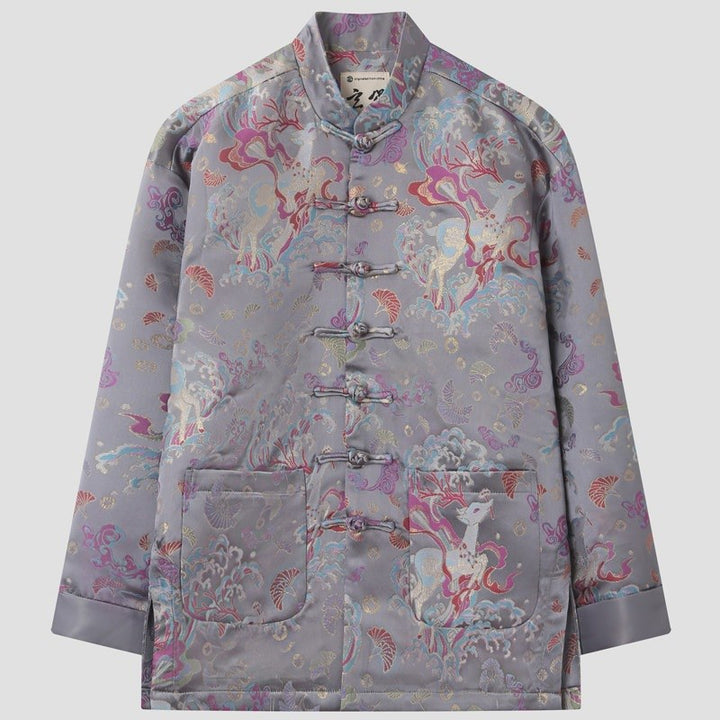 Lilac Grey Floral Tang Jacket 紫灰印花唐装外套 – product photo